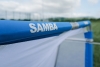 Side angle showing depth of SAMBA foldable aluminium football goal